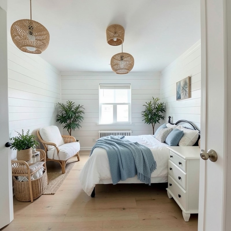 The same bedroom restyled as Coastal