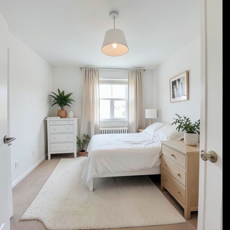 The same bedroom restyled as Scandinavian