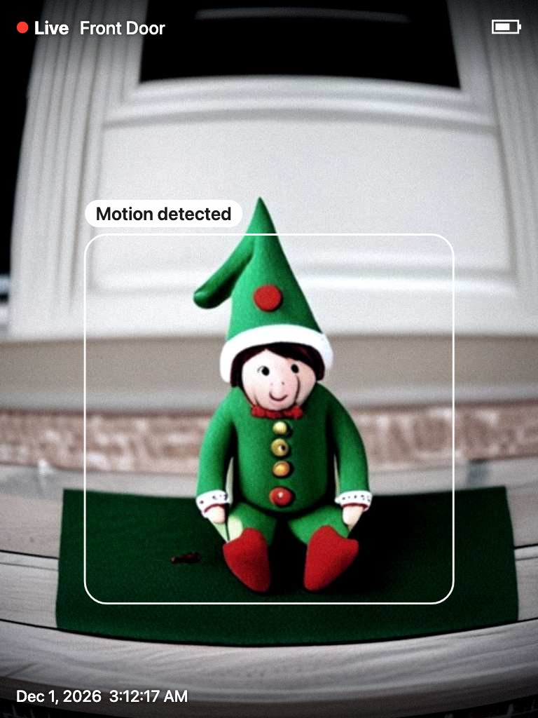 Doorbell camera look: a wide curved lens, a dark rim, Live and Front Door at the top, the date and time at the bottom