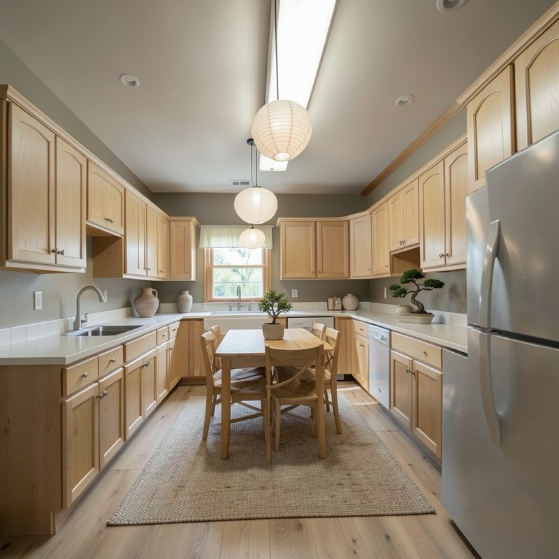 The same kitchen restyled as Japandi